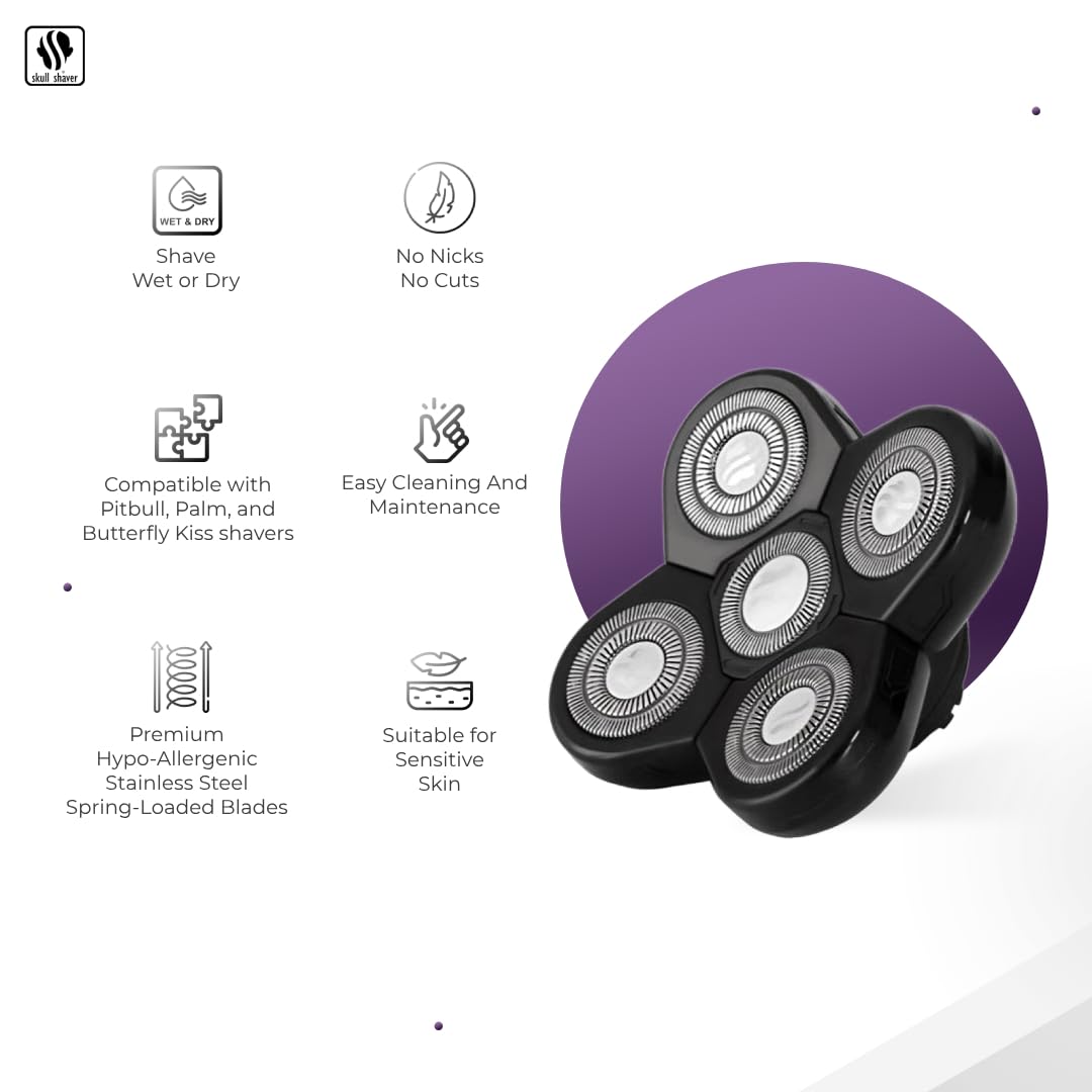 Skull Shaver Carver 5 Head Replacement Blade - Efficient Shave for Coarse Hair - Flexing Rotary Blades - Easy Maintenance - Fits Pitbull Shavers