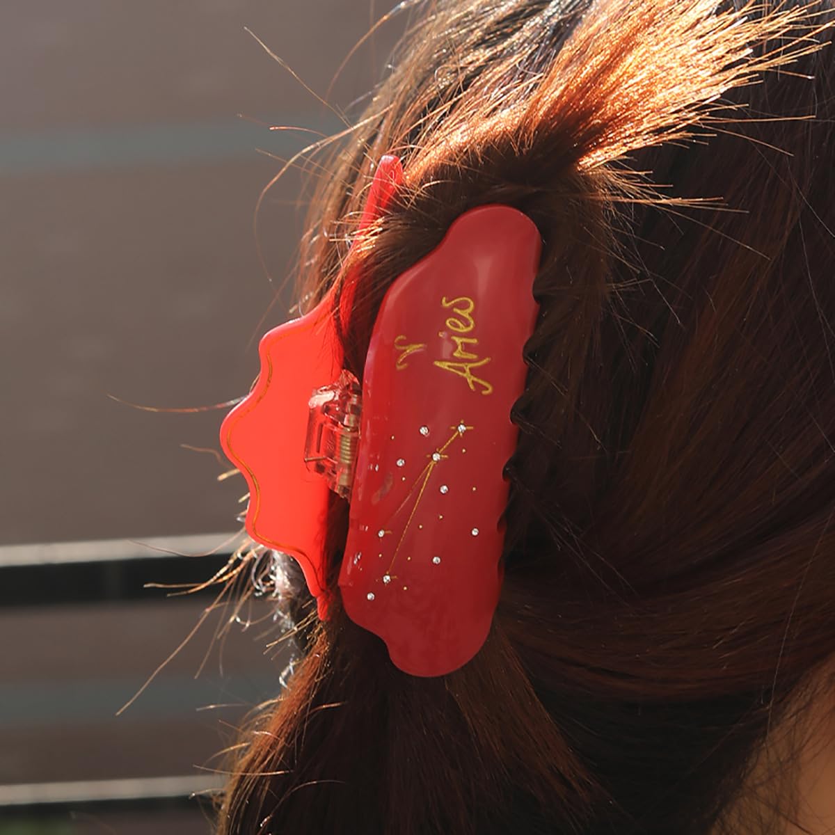 Fantasy Aries Sign Hair Clips,Novelty Acetate Claw Clip,Zodiac Hair Clips for Women,Red