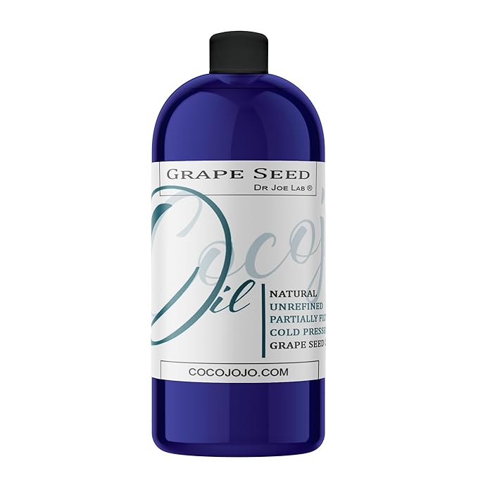Dr Joe Lab Grape Seed Oil, Pure Natural Cold Pressed Unrefined Extra Virgin Grapeseed Oil - for Hair Skin Body Nail and Beard. 32 oz - Moisturizing, Soothing, Hydrating, & Nourishing