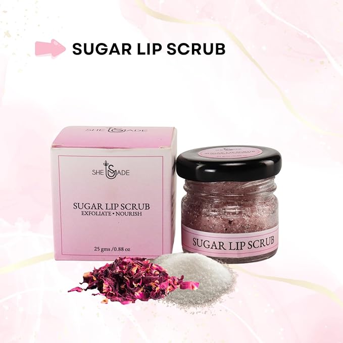Sugar Lip Scrub Exfoliate & Nourish - 0.88Oz/25gm Vitamin E & Rose Essential Oil - Natural Moisturizer Exfoliator Lipcare Scrubber - Smoothing Lips Scrubs for Girls, Women Valentine Day Gifts