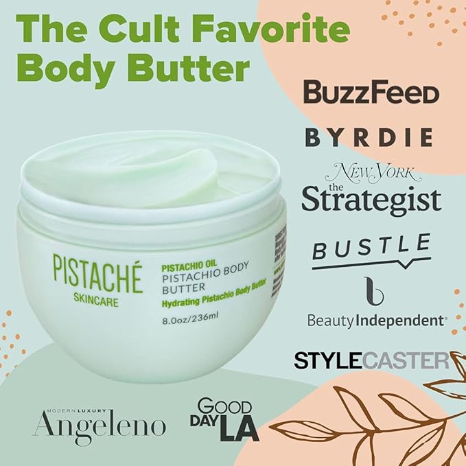 Pistaché Skincare Pistachio Oil Worth the Hype Trio Set + Whipped Body Butter + Hand Cream + Body Mist + Moisturizing + Softening + Vitamin E + Antioxidant Protection
