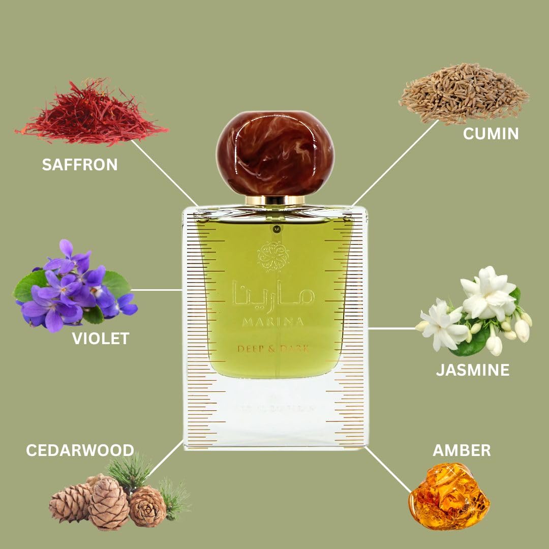 Ard Al Zaafaran Marina Deep & Dark Eau De Parfum For Women 50ML (1.67 OZ) Long Lasting Arabian Perfumes For Women with Exotic Saffron, Jasmine & Musk Notes - Premium Ladies Perfume & Captivating Scent
