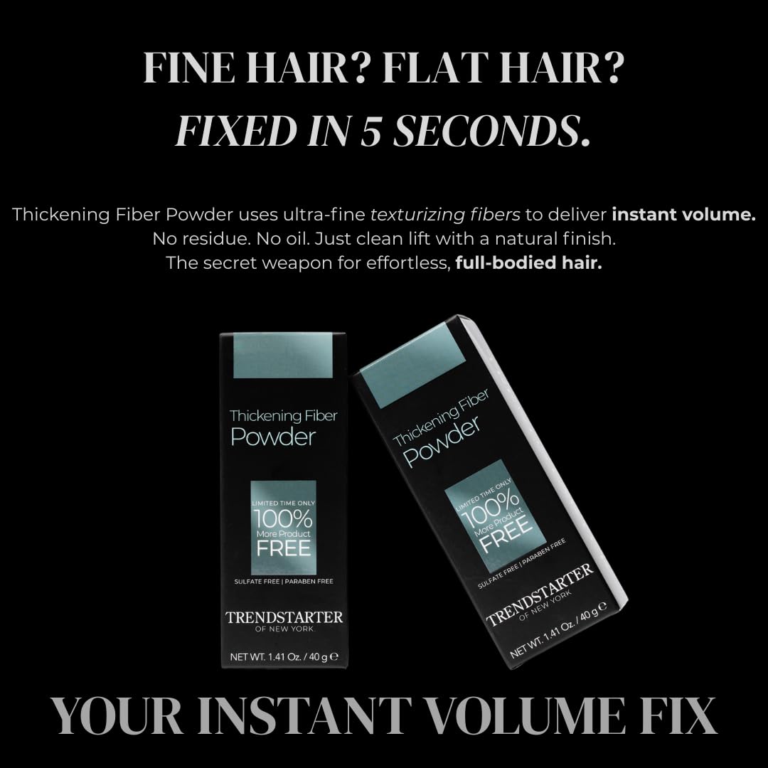 TRENDSTARTER - THICKENING FIBER POWDER (40g) - Natural Matte Finish Hair Styling Powder for All Hair Colors - Instant Thickness, Volume, & Texture - Oil Eliminating Lightweight Formula