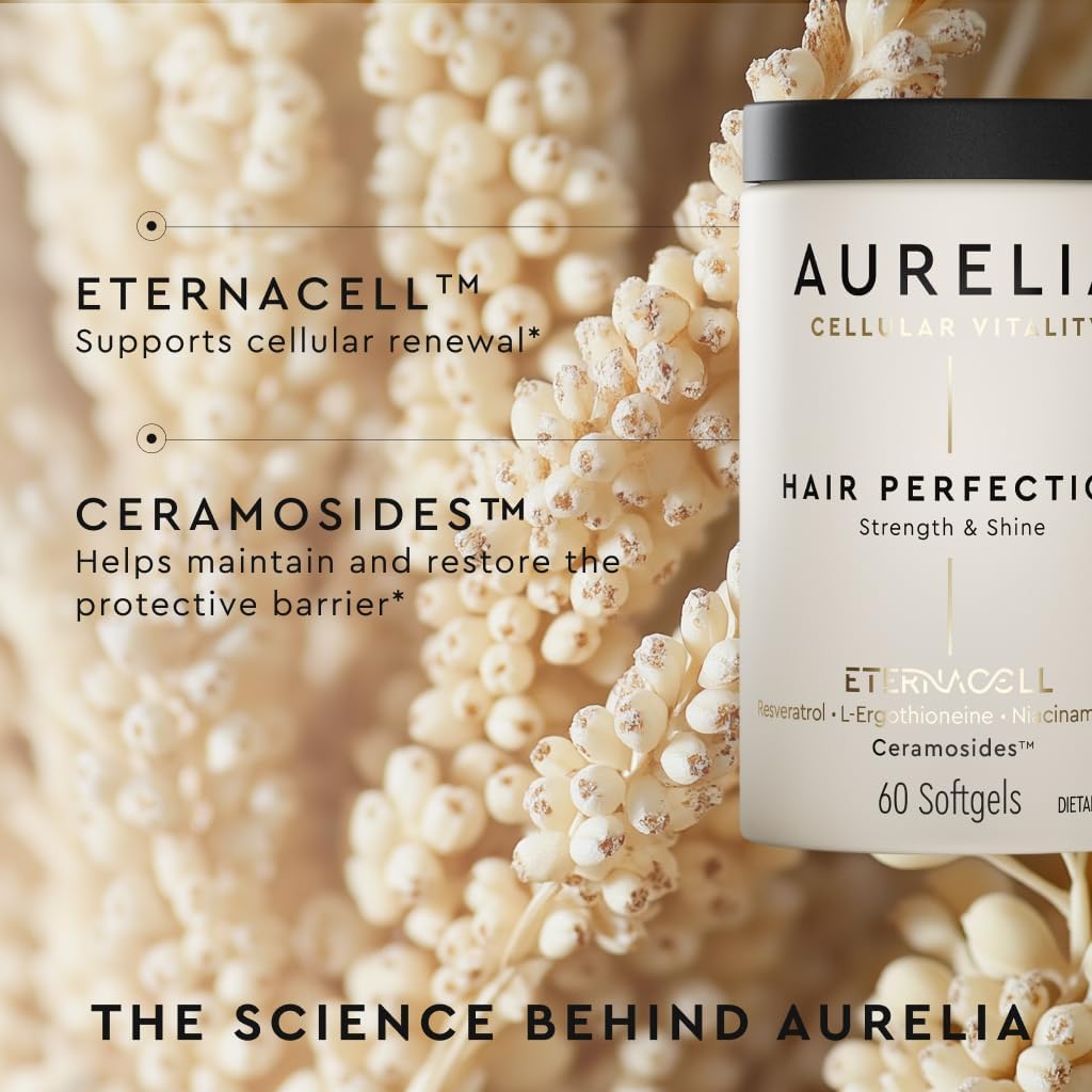 AURELIA Hair Perfection | Advanced Cellular Anti-Aging Supplement | Support Hair Growth | with Zinc, Resveratrol, Niacinamide, Ergothioneine & Ceramosides