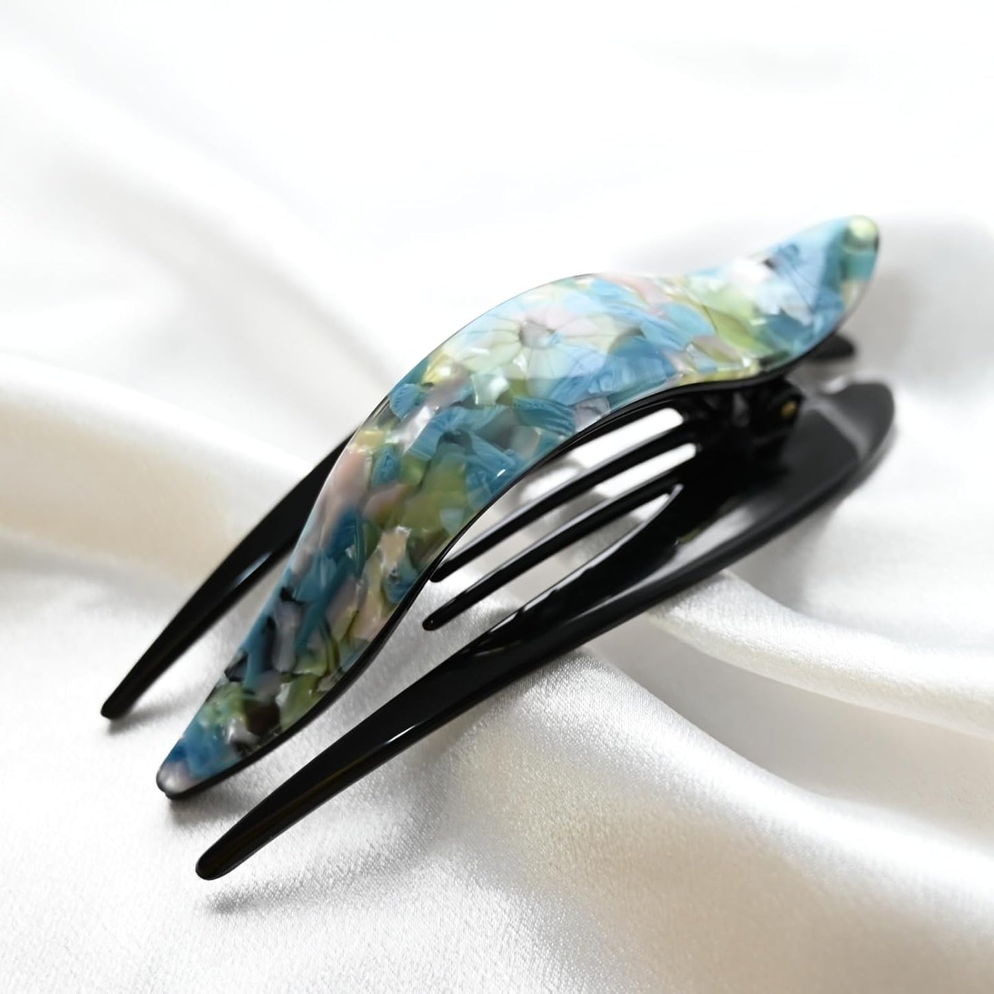 Handmade Celluloid French Design Tortoise Shell Barrettes Side-slide Opening Duck Luxury Fashion Accessories Hair Clip Claw for Women (mint green)