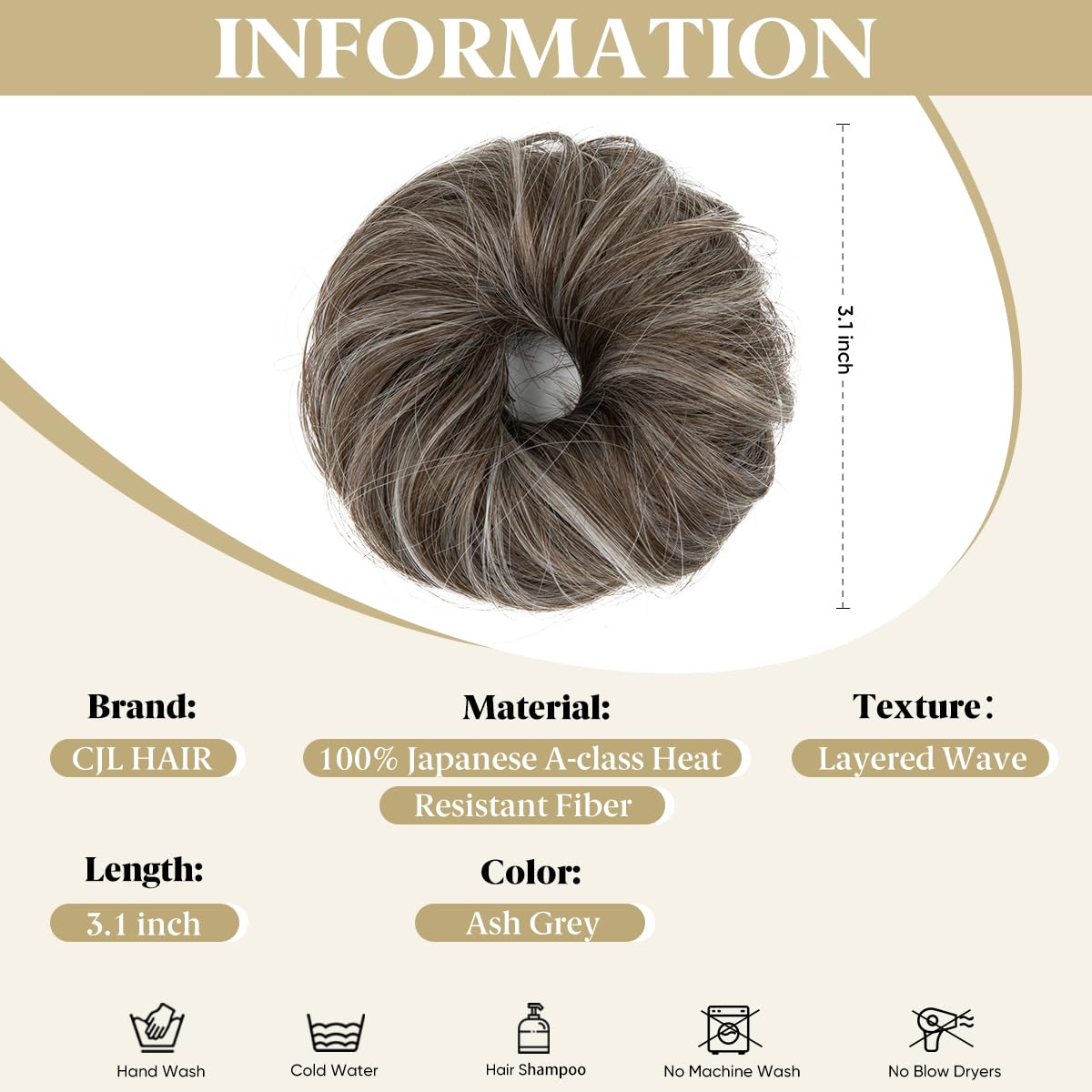 CJL HAIR 2PCs Small Cute Messy Bun Hair Piece for Thin Hair Women Mini Synthetic Curly Bun Scrunchies Updo Hairpieces Ash Grey