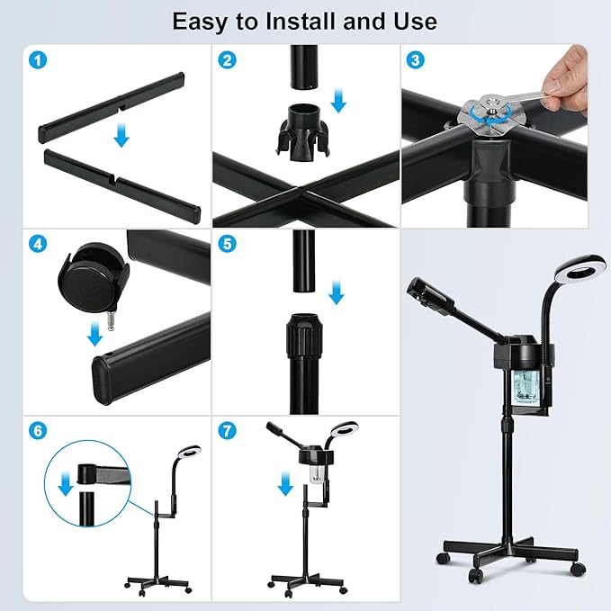 2 in 1 Facial Steamer Professional Ionic Face Steamer with 5X Magnifying Lamp&Adjustable Hot Mist Nozzle, Esthetician Facial Steamer Salon Spa Beauty Skin Care Equipment