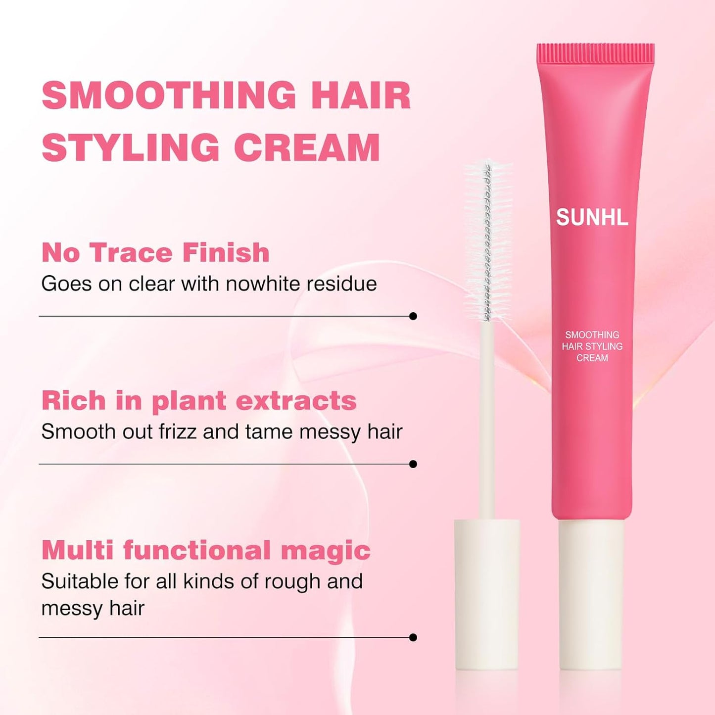 Sunnyholiday Styling Cream for Hair, Taming Wand 3-in-1 Formula Controls Flyaways, Smooths Frizz & Styles Edges Lightweight Hold, No Flaking, Slick Back Hair Products for All Hair Types (0.6 oz.).