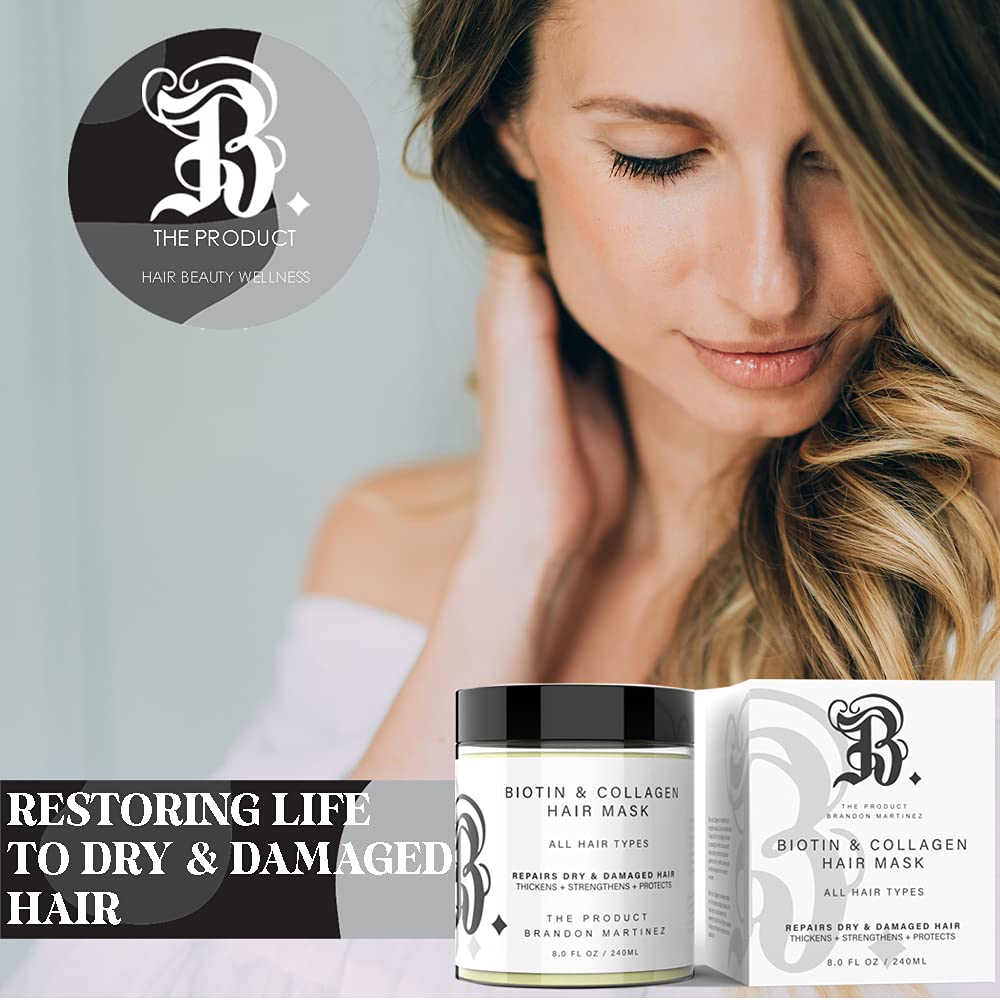 Biotin and Hydrolyzed Collagen Hair Mask for Dry & Damaged Hair with Aloe Vera, Avocado Oil, Vitamin E Oil (8oz)