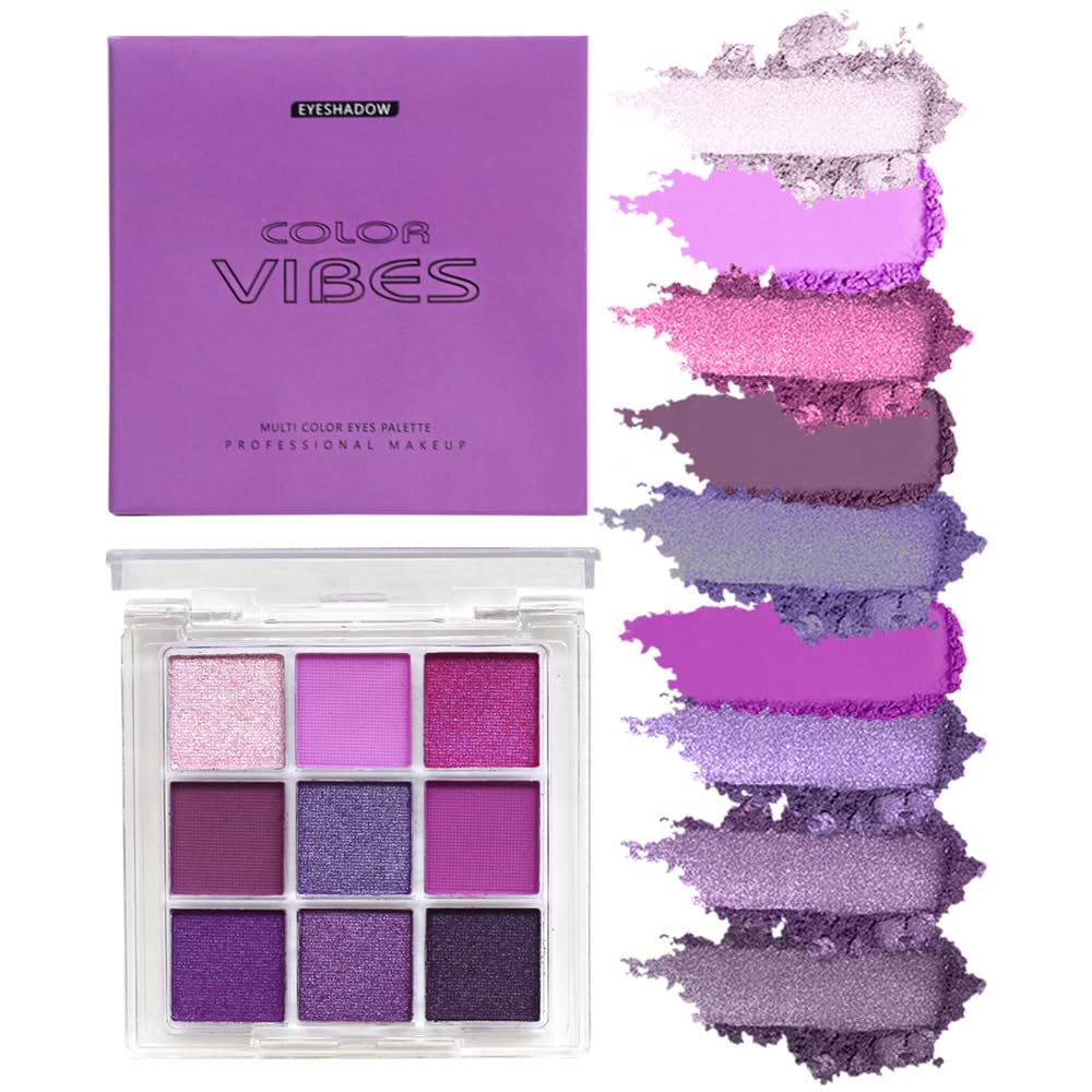9 Colors Eyeshadow Palette - Purple Eyeshadow Theme, High Pigmented Blendable Matte & Glitter Shimmer Finishes, 24-Hour Long Lasting Mauve Eye Makeup for Christmas & Music Festivals(Purple)