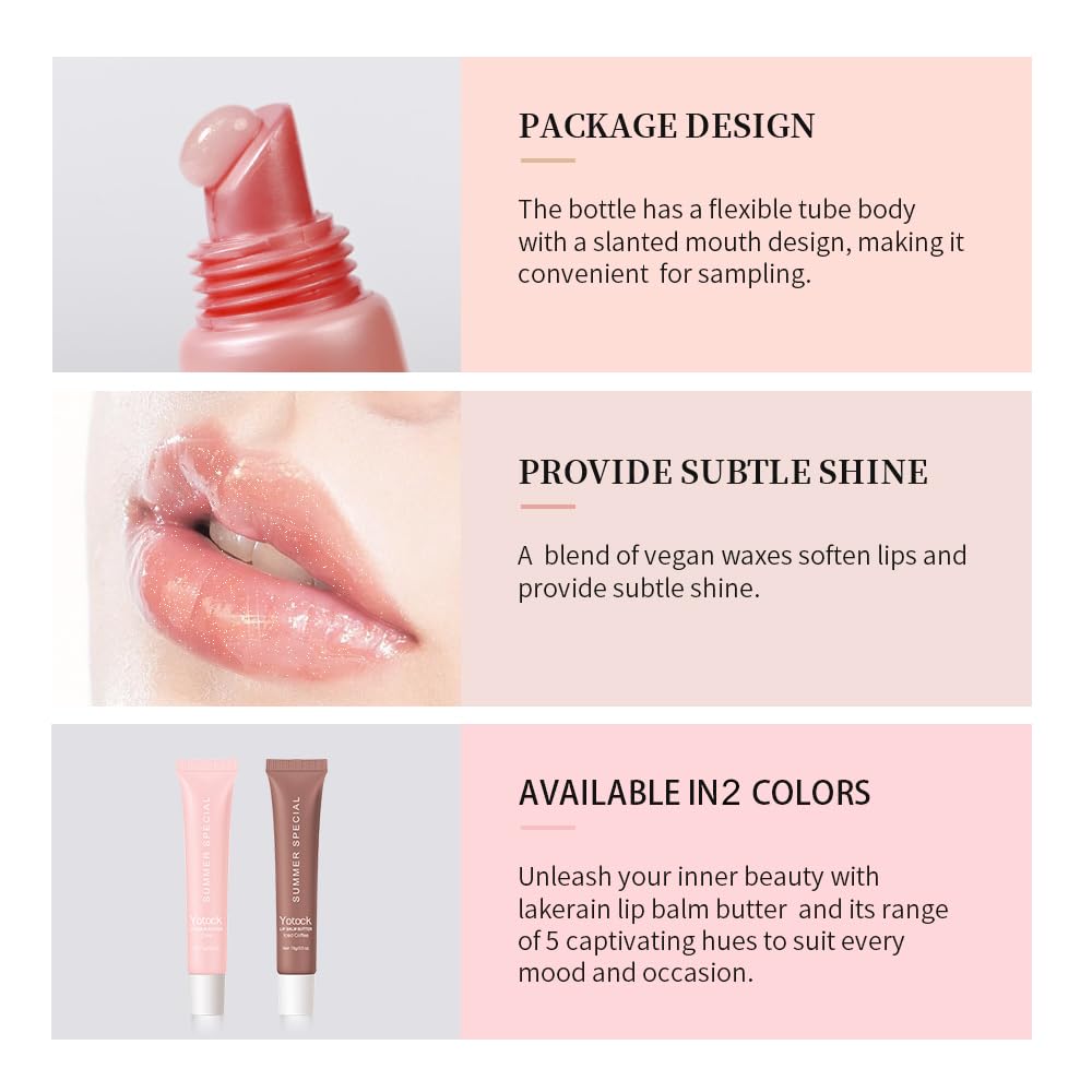 2 PCS Summer Lip Glossy Butter Balm Set, Tinted Lip Balm Long-Lasting Hydrating and Moisturizer, Glitter Lip Glossy Soften Dry Lips and Lip Care, Christmas, Birthdays Gifts for Women and Teen Girls