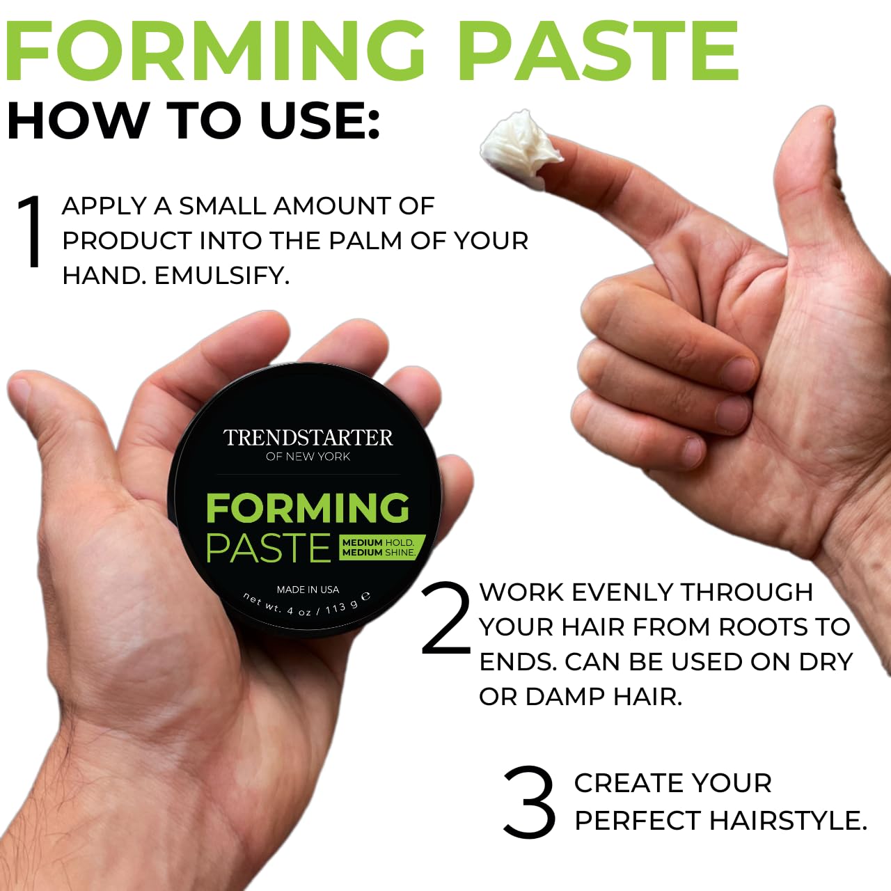 TRENDSTARTER - FORMING PASTE (4oz) (PACK OF 2) - Medium Hold - Medium Shine - Lightweight Water-Based Hair Pomade Cream - Flake-Free Hair Paste for All Hair Types