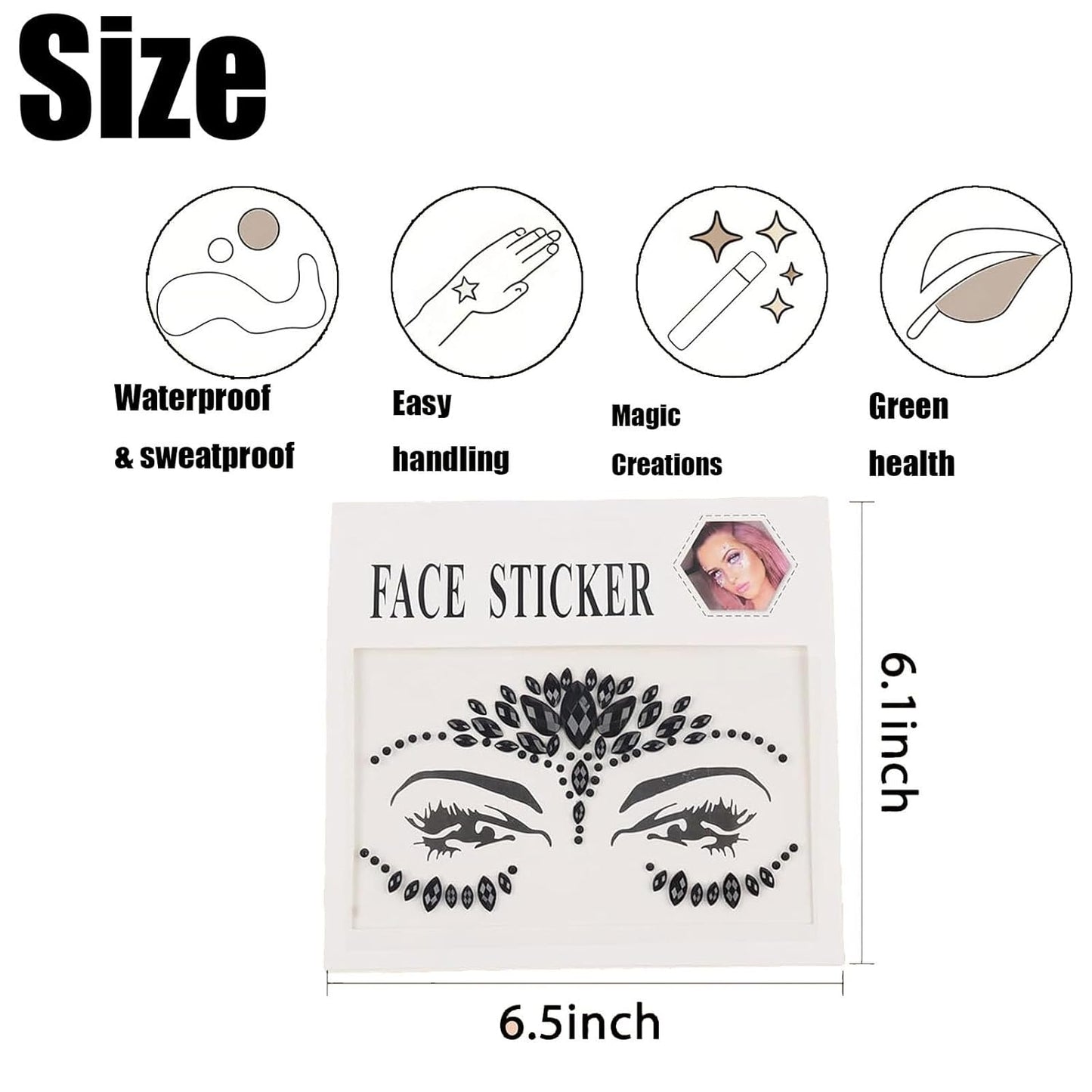 2-Pack Halloween Face Tattoo Stickers - Black & Red Rhinestone Face Gems for Costume Makeup, Body & Eye Decoration, Festival, Concerts, Cosplay & Party Supplies (Self-Adhesive, Easy to Apply & Remove)