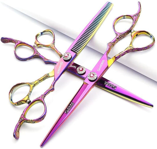 6/7/8 inch Cutting Thinning Styling Tool Rainbow Hair Scissors Professional Hairdresser Hairdresser Scissors Set (7-inch 3pc-B)