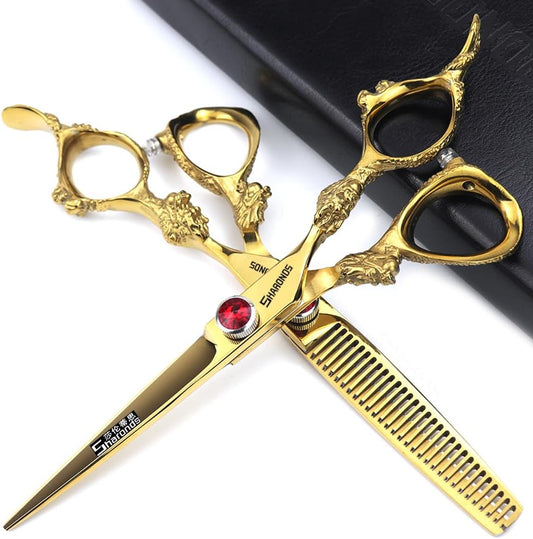 6 inch /7 inch salon professional salon scissors salon hairdresser hair cutting hairstyle pruning tools Japan 440c high hardness stainless steel golden (6 inch 2pcs)