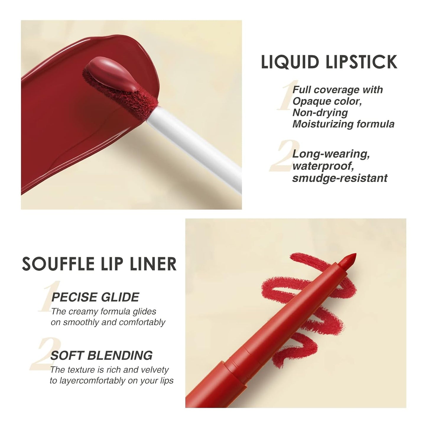 BestLand 6Pcs Matte Liquid Lipstick and Lip Liner Set, Non-Stick Cup Not Fade Waterproof 24 Hour Lip Gloss Nude Brown Lip Liner Pencil for Women, labiales mate 24 horas originales (Set F)