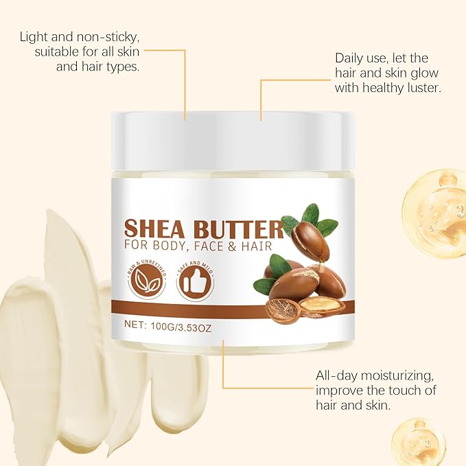 Whipped Shea Butter, 3.53 Oz Multifunctional Shea Butter Lotion for Extremely Dry Skin Body Butter for Women African Shea Butter Body Butter & Hair Butter