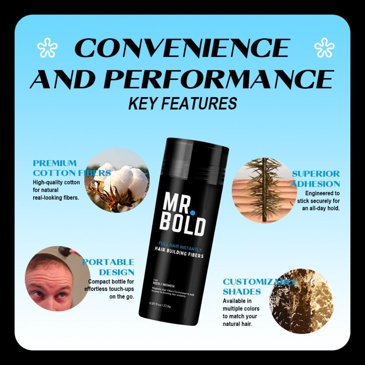 Hair Building Fibers 27.5g (Dark Blonde) Hair Fibers for Thinning Hair for Men & Women – Conceals Fine Hair, Bald Spots, Hair Loss – Instantly Fuller Thicker Hair Look – Hair Concealer Powder