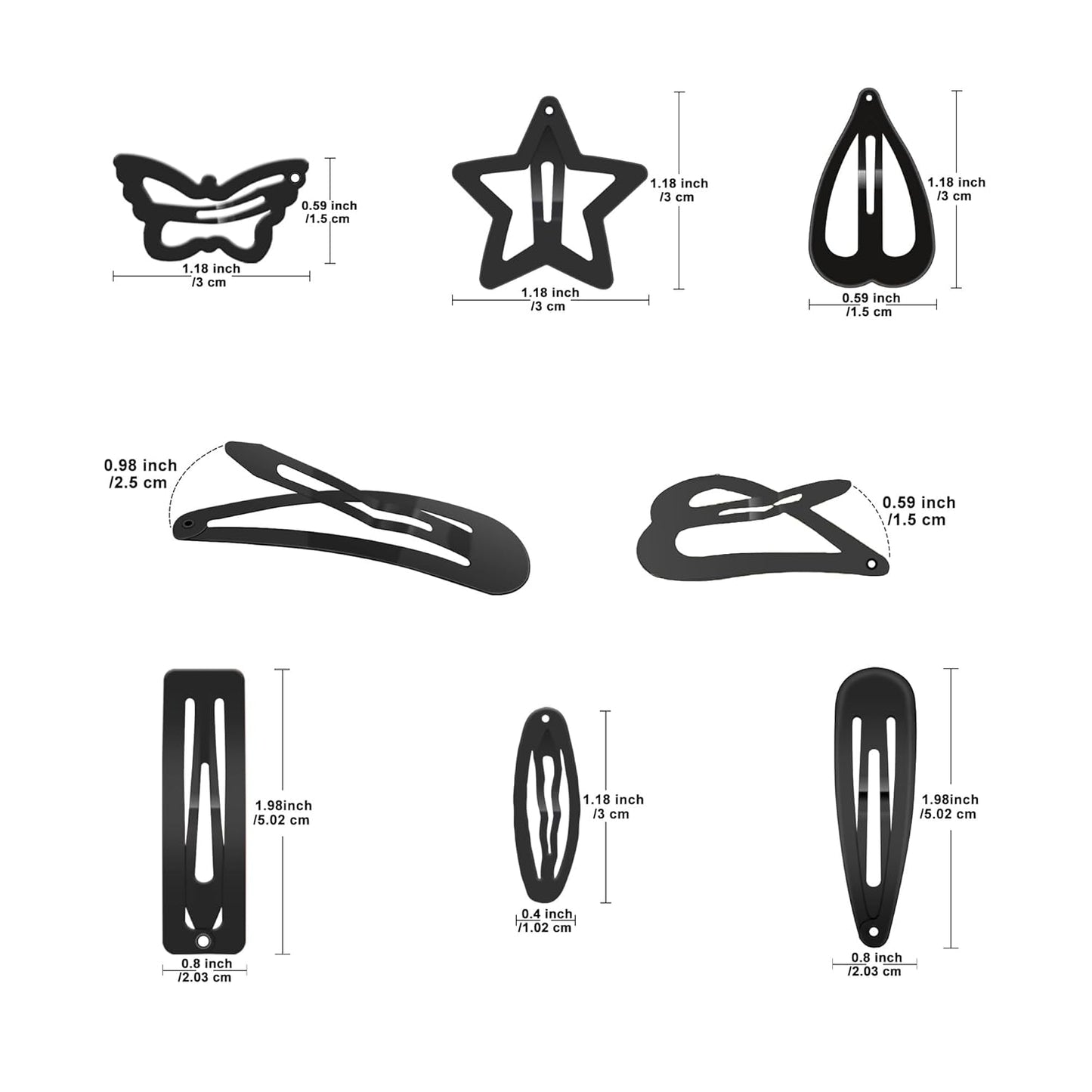 120PCS Black Hair Clips for Girl Metal Snap Hair Barrettes, 2 Inch Hair Accessories for Girl & Kids Women (6 Styles) By CYBAUG