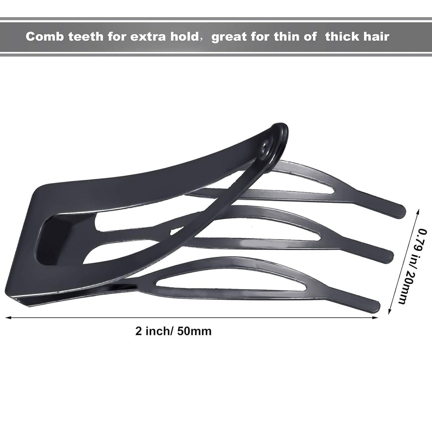 Chinco 24 Pcs Double Grip Hair Clips Metal Snap Clips Women Barrettes for Hair Making, Salon Supplies(Gun Black,2 Inch)