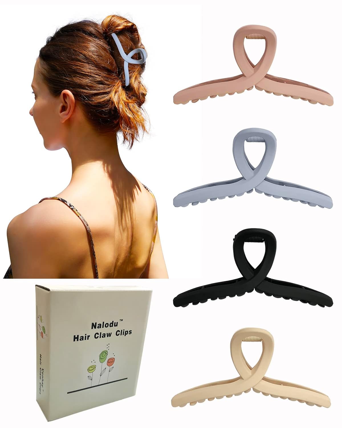 4.3 Inch Hair Claw Clips Large No Slip Big Matte Jaw Butterfly Clip for Thin Fine Thick Hair Women, 4 Pack