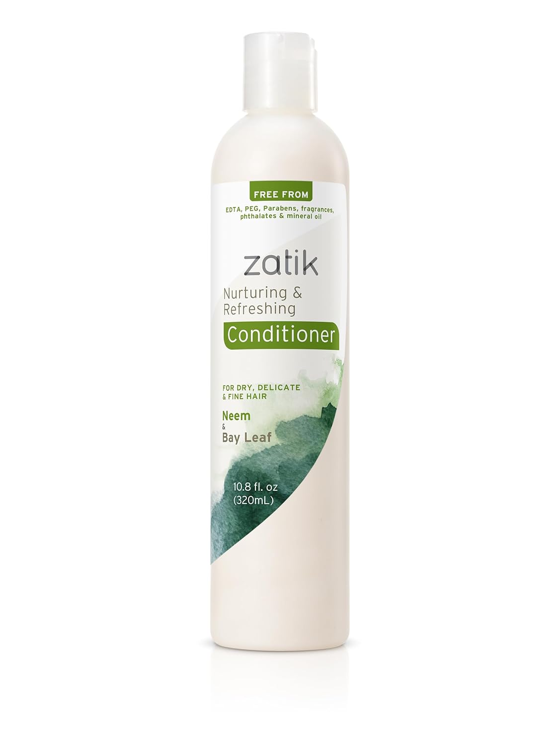 Zatik Naturals - Nurturing and Refreshing Shampoo + Conditioner Set, with Neem & Bay Leaf for Dry, Fine, Delicate Hair - Biodegradable, pH Balanced, Sulfates & Phthalates Free, 2x10.8oz (One of Each)