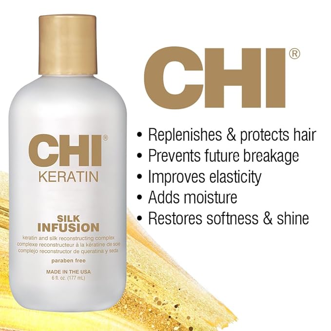 CHI Keratin Silk Infusion, Hydrating Hair Serum For Restoring Softness & Shine, Helps Dry, Damaged Hair, Sulfate-free, 6 Oz