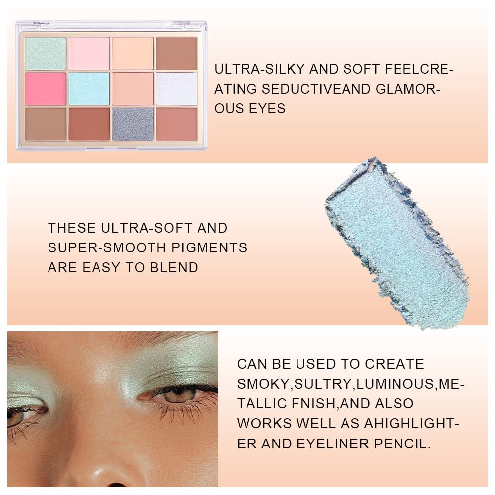 Nude Silver Brown Eyeshadow Palette,Natural Neutral Soft Small Cream Light Colors Eyeshadow Palette,Eye Shadow Palette Long Lasting Naturing-Looking Make Up Pallets for Women,Vegan