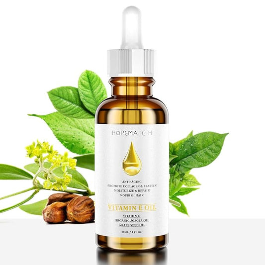 H Vitamin E Oil - Anti Aging, Reduce Wrinkles and Fine Lines for Moisturized & Youthful Skin - Pure & Natural Vitamin E Serum for Face, Hair, Nails (1 oz)