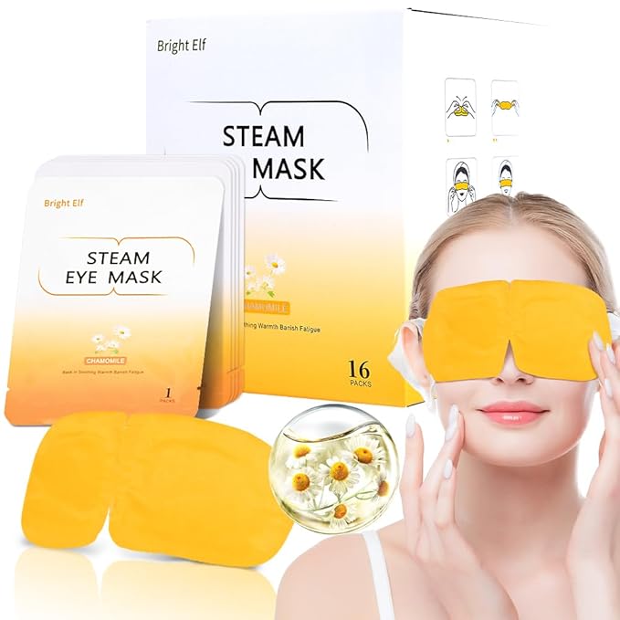 16 Packs Steam Eye Mask, Warm Eye Compress for Dry Eye Sleep Mask, Heated Eye Masks Relaxing Gifts for Women Moist Heat for Eyes Soothing Eye Fatigue, Disposable Eye Mask for SPA Essentials(Chamomile)