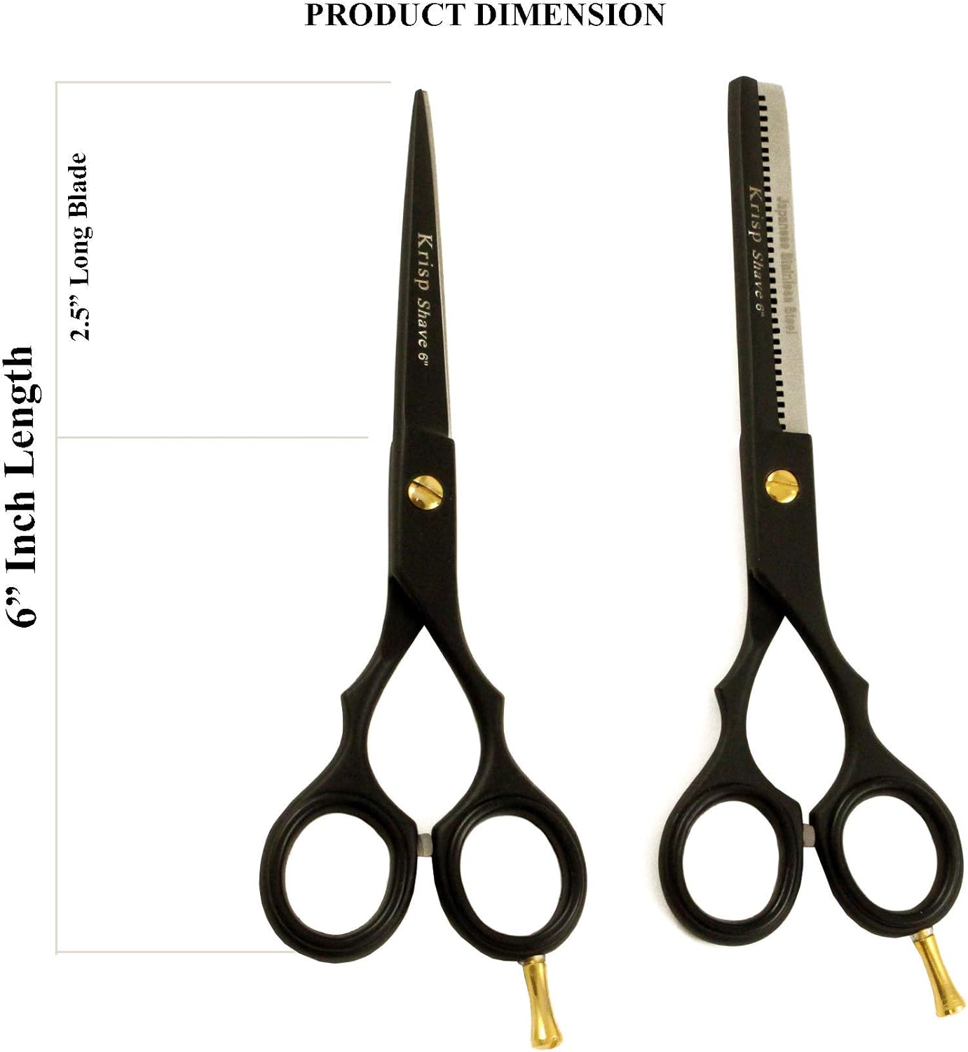 Professional Hair Cutting Scissors - Krisp Shave Stainless Steel Salon Barber Thinning Scissor (6 Inch) - Shears for Men's Beard Mustache Women Kids Pets Haircut All Purpose Shear Kit/Set, KSP-785