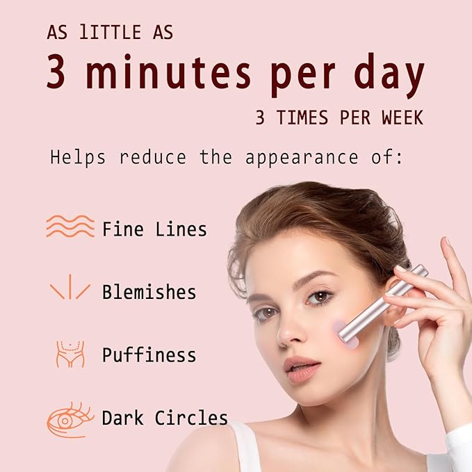 Light-Therapy-Wand, Red Light Therapy for Face and Neck - Facial Wand Red & Blue Rejuvenation Face & Eye Massager Skincare Tool (Pink)