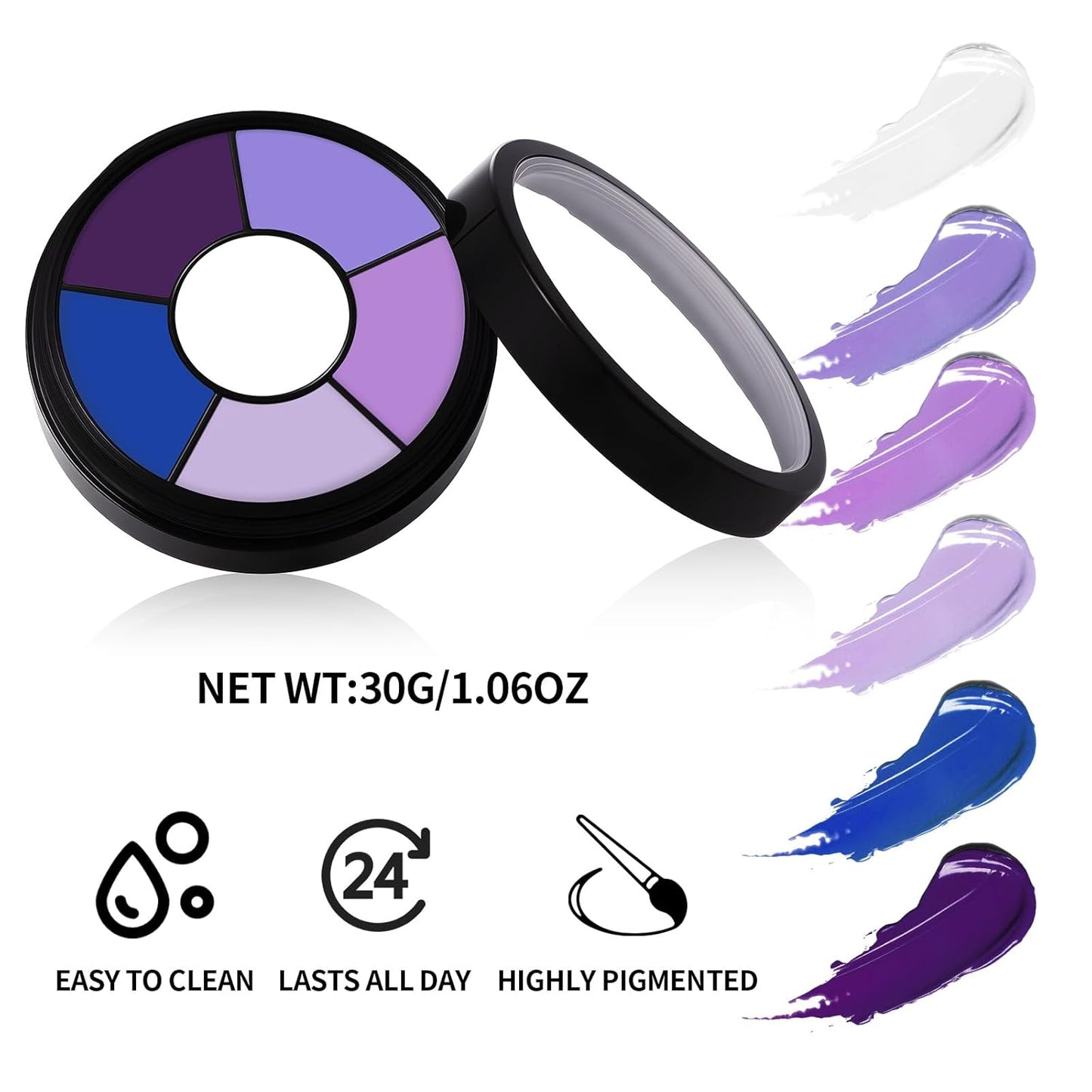 BOBISUKA Purple Face & Body Paint – 6 Colors Cream Washable Face Paint for Ursula Witch Gothic Queen Celebrations Costume & Theme – Easy to Blend, High Pigment & Long Lasting