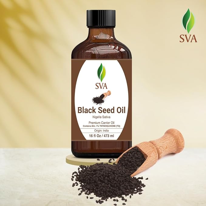 SVA Black Seed Oil - 4 Fl Oz – 100% Natural Cold Pressed Black Seed Oil - for Face, Skin Care, Hair Care, Scalp Massage & Body Massage – Carrier Oil with Dropper