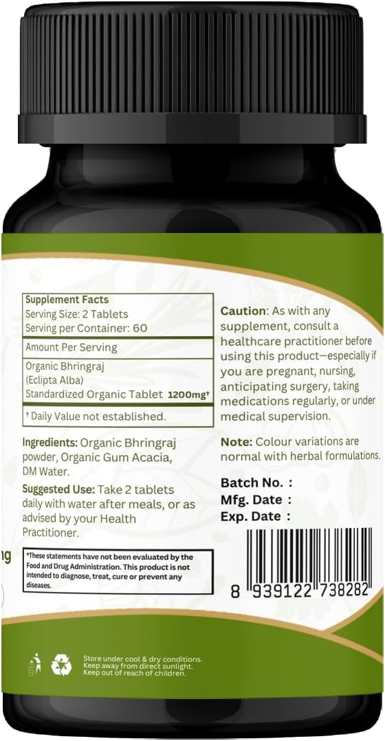 Bhringraj 120 Tablets | Eclipta Alba (Bhringraj) | USDA Organic Certified | Ayurvedic Hair Care | Organic and Natural 120tab - Pack of 2