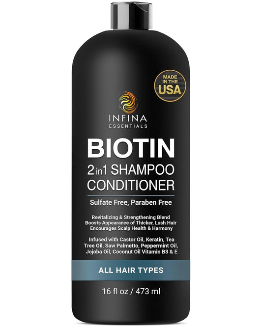 Biotin 2-in-1 Shampoo and Conditioner for Men & Women – Hair Thickening & Strengthening Shampoo with Saw Palmetto, Keratin, Caffeine & Vitamin E – Convenient Daily Use – 16 fl oz
