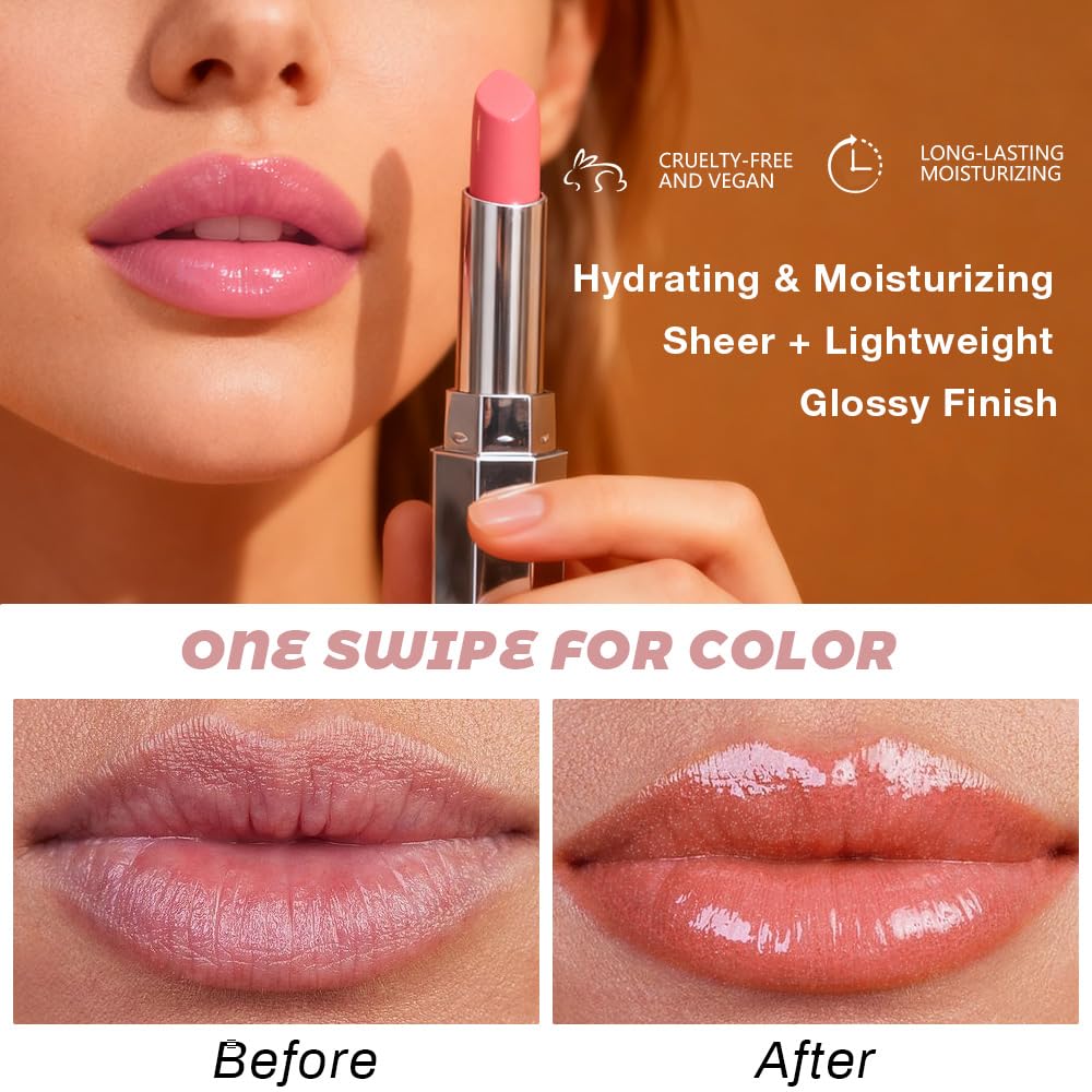 evpct Nude Honey Lipstick Tinted Lip Balm, Coral Sheer Hydrating Shine Tinted Lipstick for Women, Moisturizing Lip Color, Nourishing Tinted Lip Balm Plumper Gloss Stain, Glossy Shiny Finish, 03 Honey