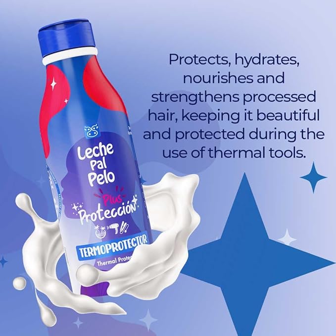 Leche Pal Pelo - Colored Hair; Thermal Protectant Treatment with Natural Quinoa, Provitamin B5, Rice Protein and Aloe Vera - 14.9 Ounces. Tratamiento Termoprotector Para Cabellos Tenidos.