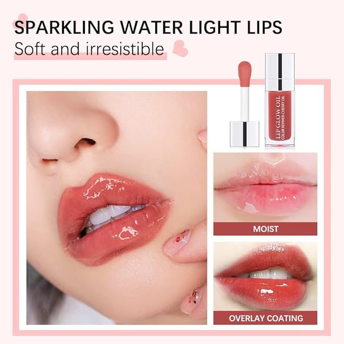 Plumping Lip Oil, Hydrating Gloss Tinted Lip Balm Transparent Lip Care, Big Brush Head Glitter Shine, Long Lasting Nourishing Non-sticky Fresh Texture(2PCS CLEAR)