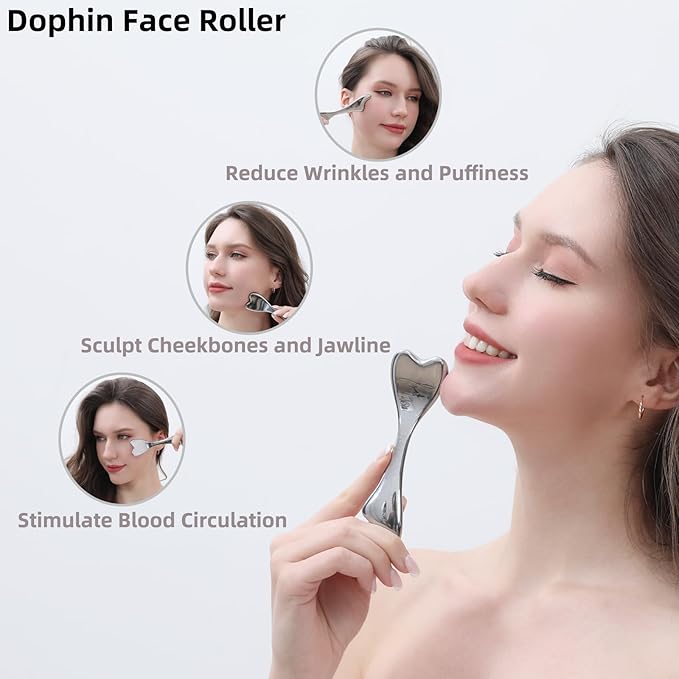 Stainless Steel Rabbit Gua Sha and Dolphin Facial Roller