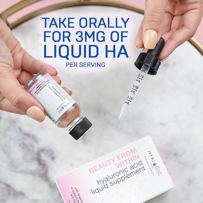 Hyalogic Beauty From Within Hyaluronic Acid Liquid Supplement - Liquid Hyaluronic Acid for Skin Hydration, and Collagen Boost - Vegan, Gluten-Free, Odorless & Tasteless (1 Fl Oz)