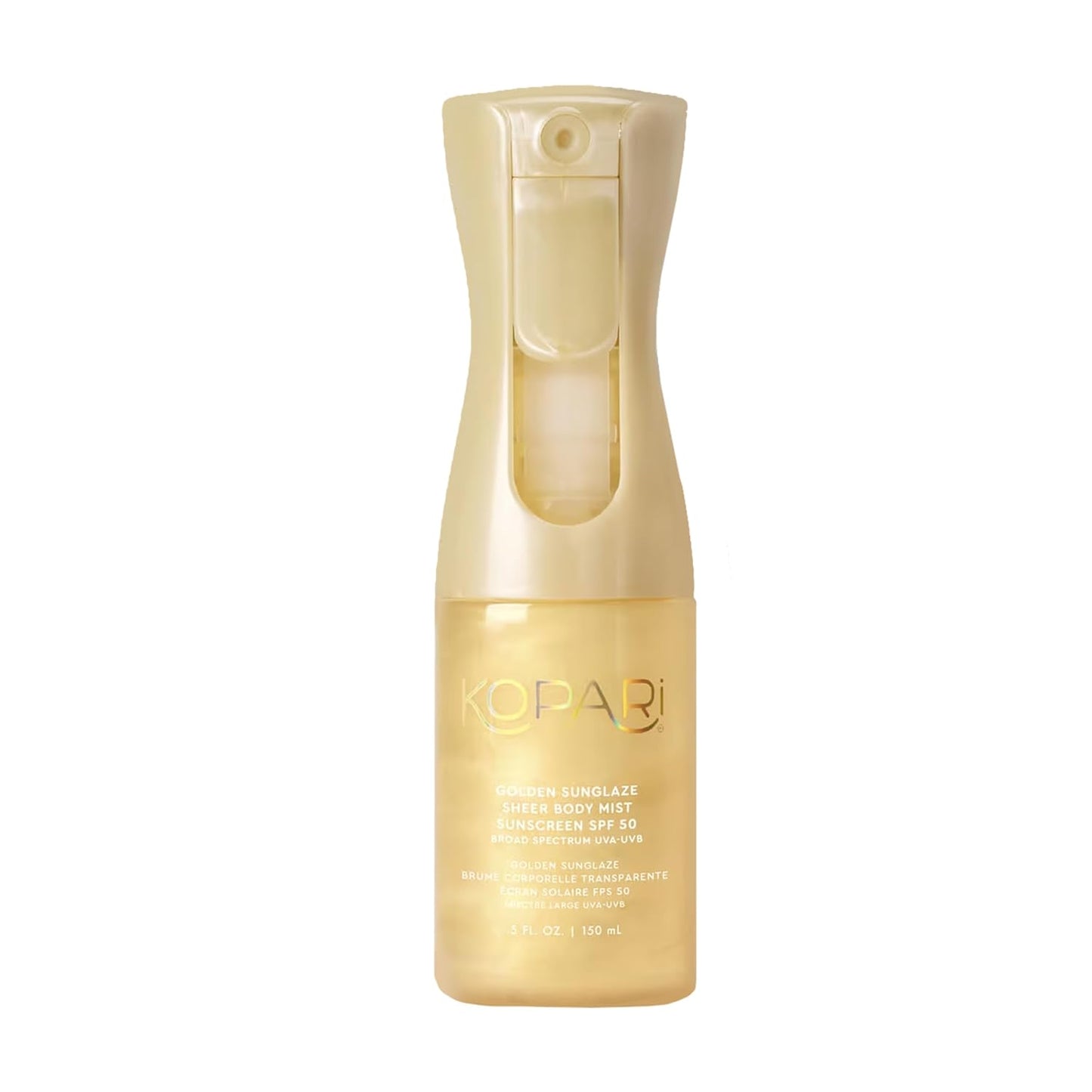 Kopari Golden Sunglaze Sheer Body Mist Sunscreen SPF 50, Infused with Shimmering Body Oil, Hydrating Mist, Hydrates, Brightens, Gives Skin a Glowy Finish, Lightweight, Fast-Absorbing.