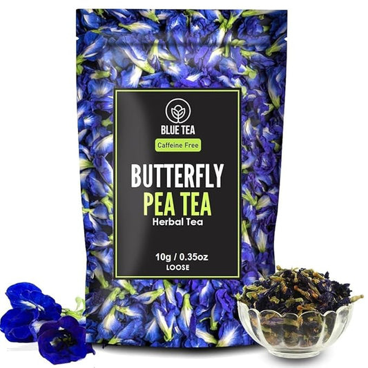 BLUE TEA - Butterfly Pea Flower Tea - 0.35 Oz (20+ Cups) Loose | ANTIOXIDANT RICH | Caffeine Free - Detox Tea - Flower Based - Herbal Tea - Non-Bitter - Vegan - Non-GMO | Zipper Pouch