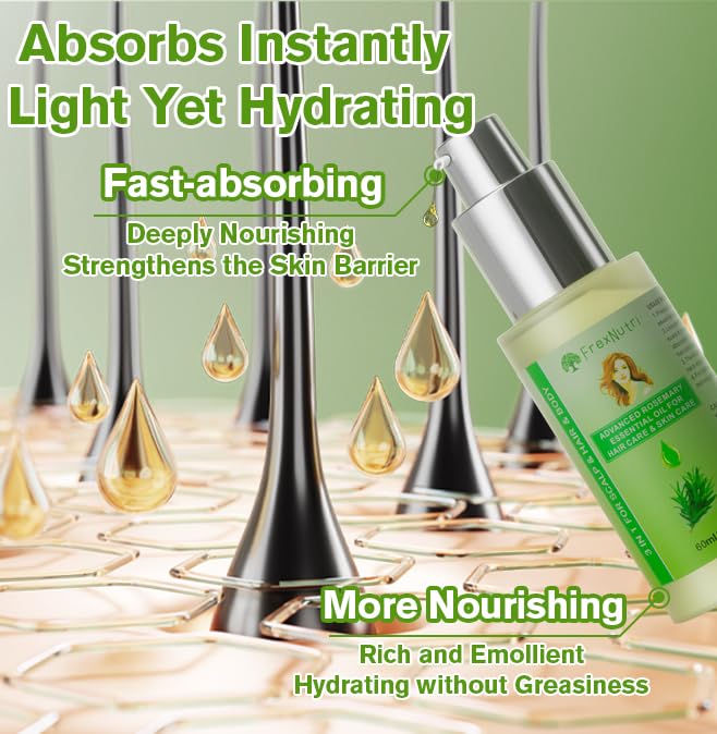 Rosemary Oil for Hair Growth (2 x 60ML), Organic Pure Rosemary Essential Oil for Hair & Scalp, Leak-Proof Bottle with Precision Press Dispenser, Multi-Purpose for Hair, Skin & Aromatherapy