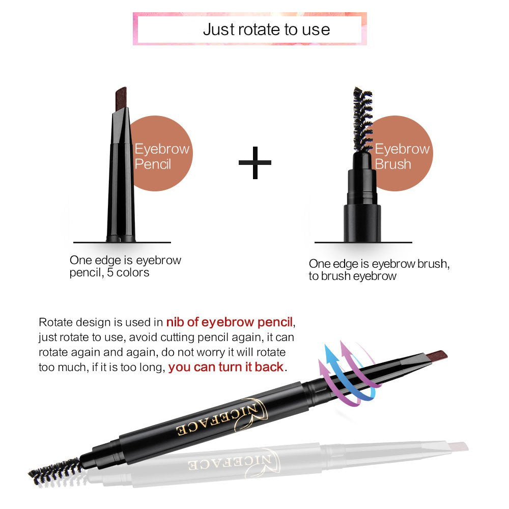 Eyebrow Pencil Black Double Ended Precision Waterproof Brow Cruelty Free(Black #1)