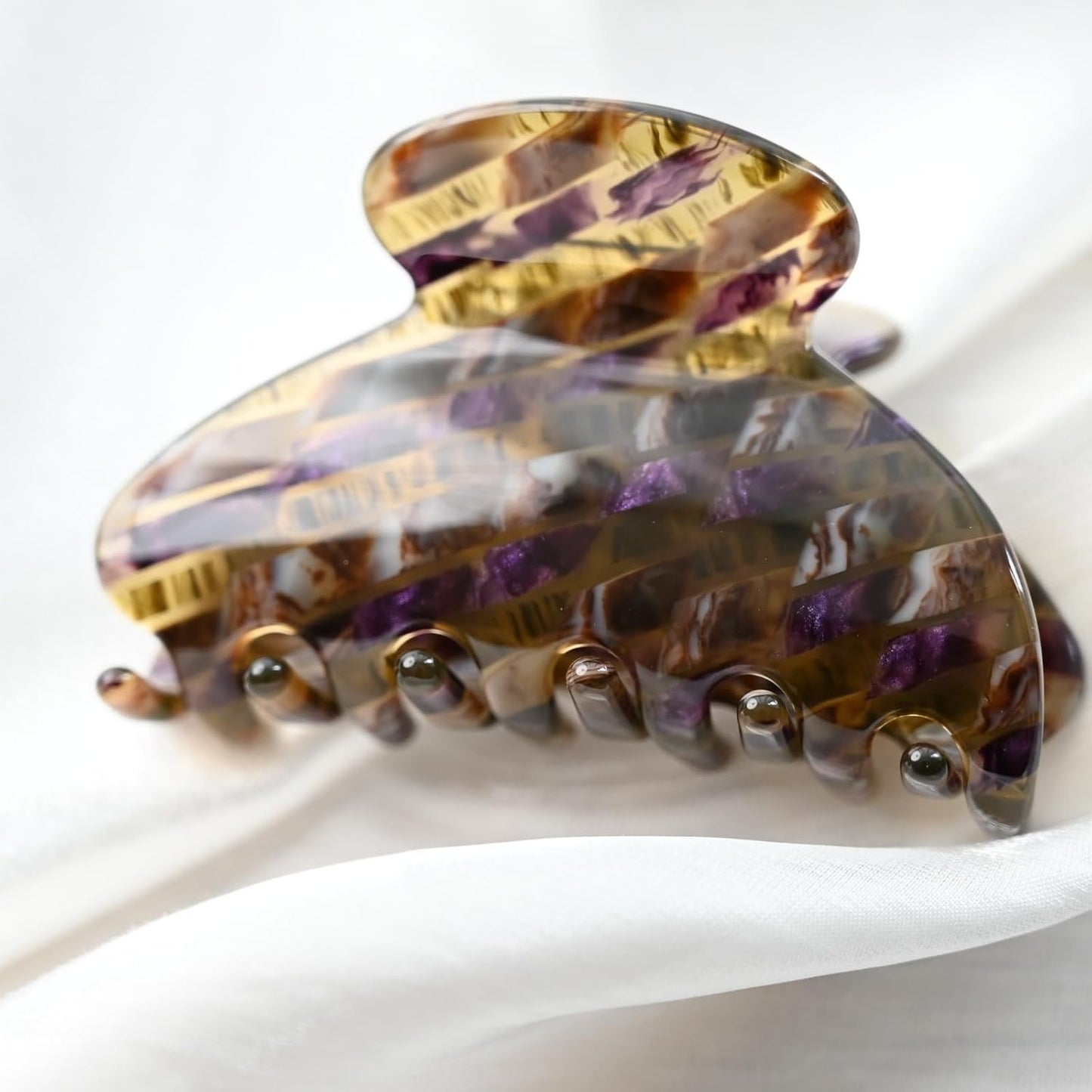 Handmade Celluloid Acetate French Design Barrettes Tortoise Shell Claws Hair Claw Luxury Fashion Accessories Hair Clip for Women (brown purple)