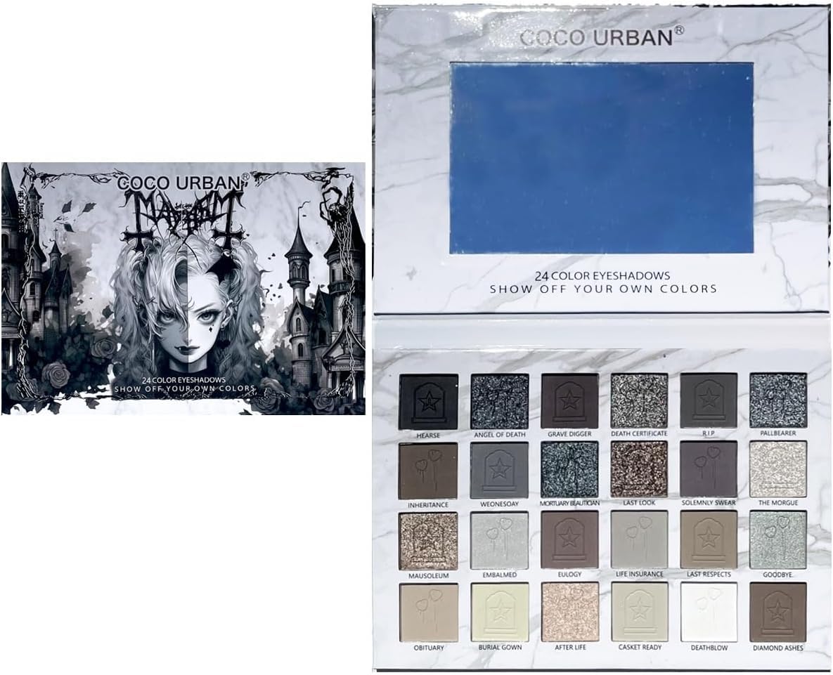 24Colors Black Grey Smokey Eyeshadow Palette, Matte Black Smoky Eye Shadow Palette, Shimmer High Pigmented Basic Black White Gray Shade Eye Black Makeup for Halloween. (24, Colors)