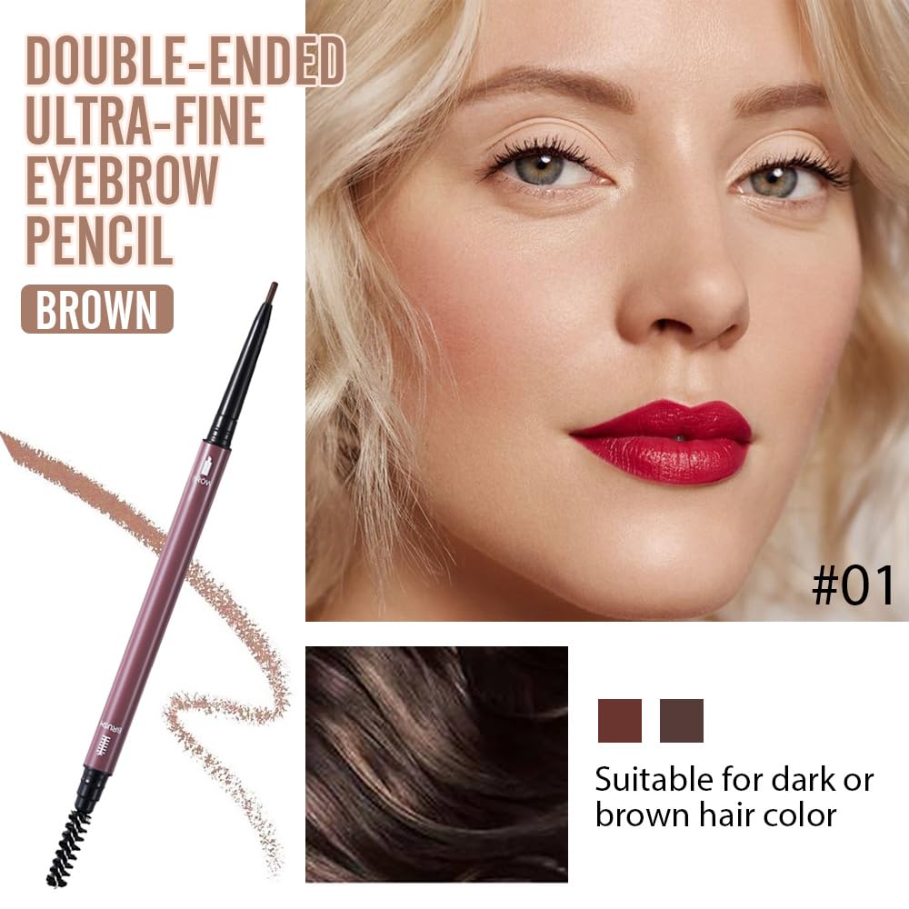 Brown Eyebrow Pencils for Women,with Spoolie Brush,Eyebrow Pencil Soft Textured,Waterproof Sweat-proof for Fills in Sparse Areas and Gaps Create a Natural Eye Brow,Vegan & Cruelty-Free