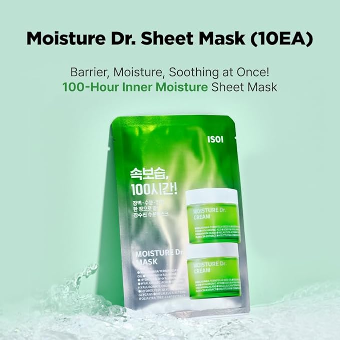 ISOI Moisture Dr. Mask Pack, Hydrating & Soothing Sheet Mask with Tea Tree, Ceramide & Hyaluronic Acid, Nourishing Skin Barrier Care, Korean Skin Care (10EA)