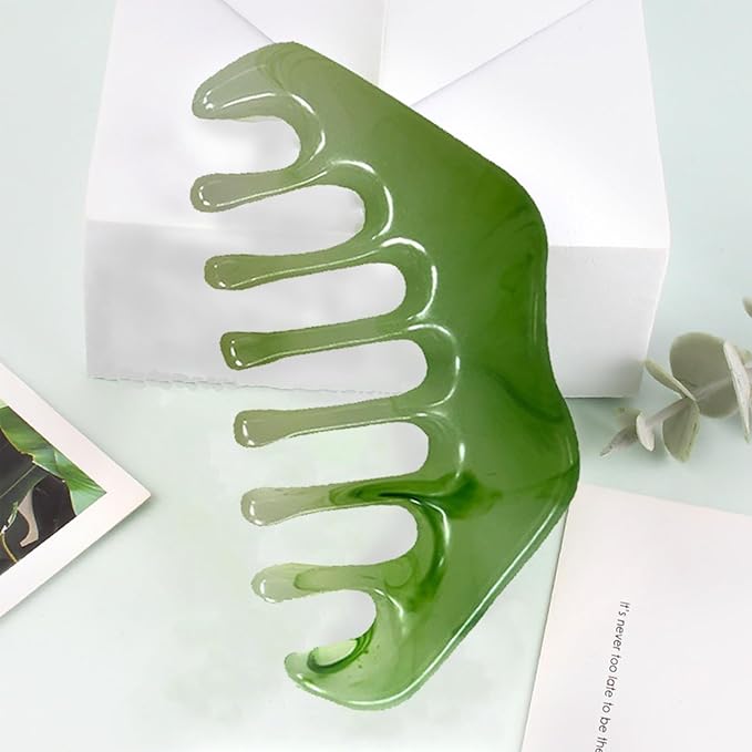 2 Pcs Jade Gua Sha Handheld Massage Comb - Heeta Hair Scalp Massager, Scalp Comb & Head Scratcher - Scalp Massage Tool for Head Caring, Relaxation, Physical Therapy, Acupoint Treatment
